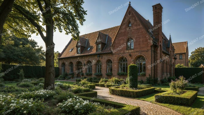 Charming Gothic Estate with Manicured Gardens and Red Brick