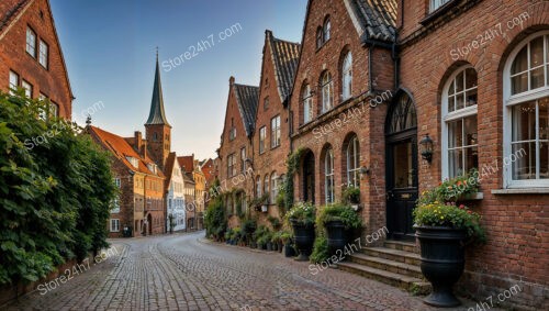 Charming Gothic Street with Red Brick Facades