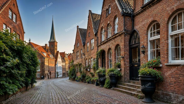 Charming Gothic Street with Red Brick Facades