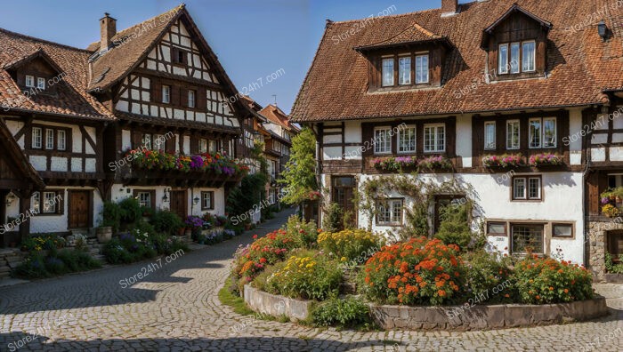 Charming Half-Timbered Houses with Colorful Gardens in Germany