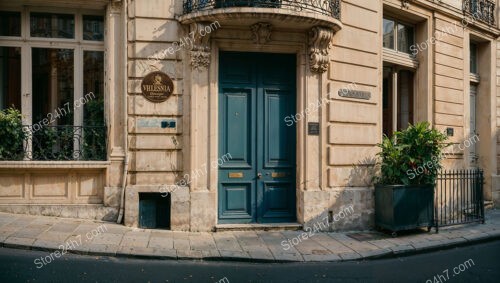 Charming Historic French City Entrance with Blue Double Doors