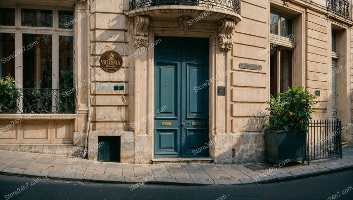 Charming Historic French City Entrance with Blue Double Doors