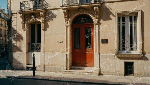 Charming Red Door Entrance in Historic French City Center