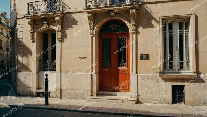 Charming Red Door Entrance in Historic French City Center