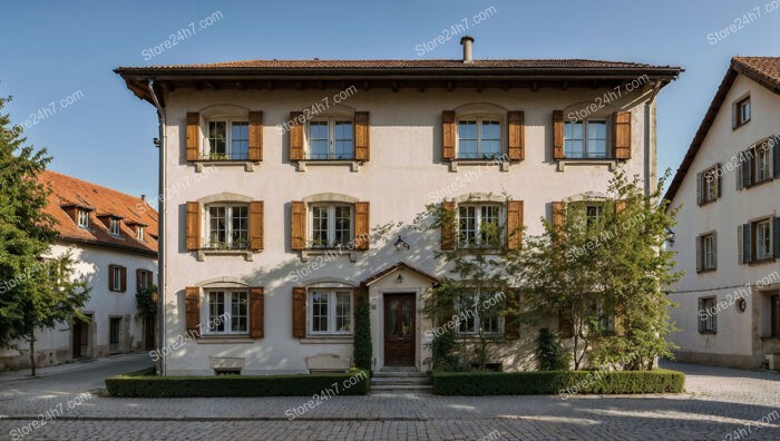 Classic Bavarian Home with Wooden Shutters and Greenery