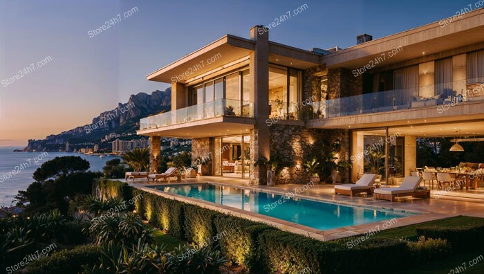 Coastal Villa Overlooking the Azure Mediterranean at Dusk