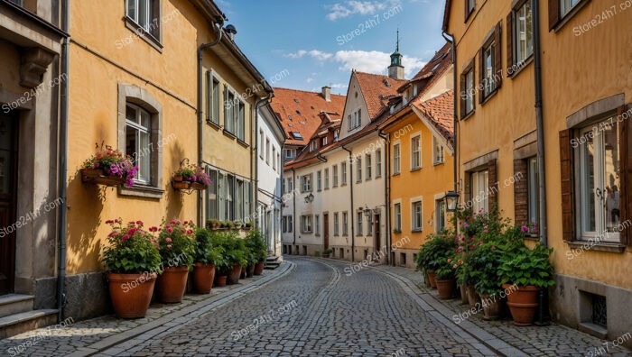 Colorful Bavarian Alley with Flower Pots and Historic Charm