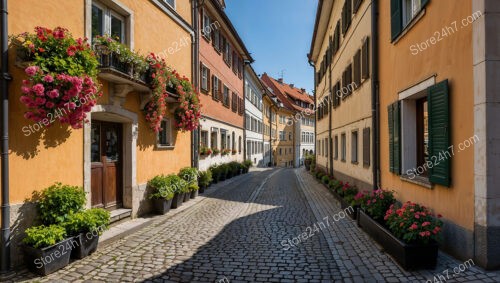 Colorful Bavarian Street with Flower-Adorned Buildings