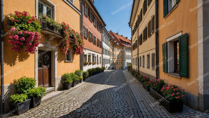 Colorful Bavarian Street with Flower-Adorned Buildings