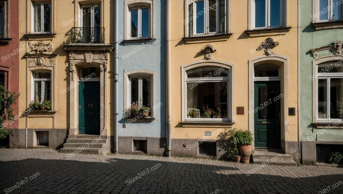 Colorful Facades on a Street in Eastern German Town