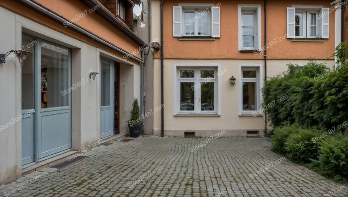 Cozy Bavarian Courtyard with Lush Greenery and Classic Design