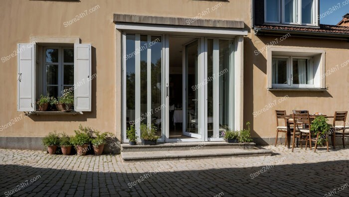 Cozy Bavarian Courtyard with Potted Plants and Seating