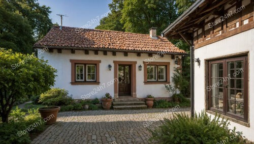 Cozy Cottage with Red Tile Roof and Greenery