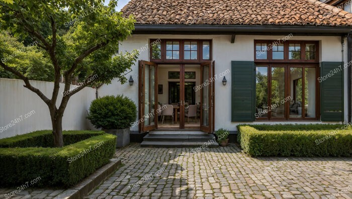 Cozy Countryside Cottage with Green Shutters and Garden