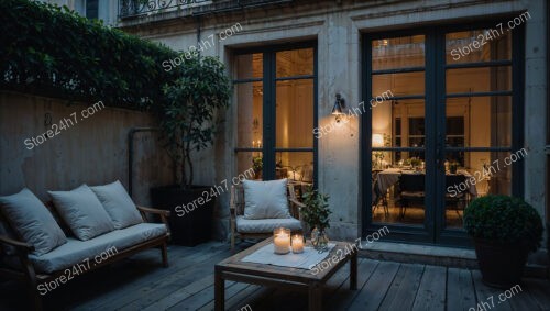 Cozy French Terrace with Candlelight and Elegant Design