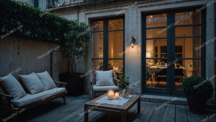 Cozy French Terrace with Candlelight and Elegant Design