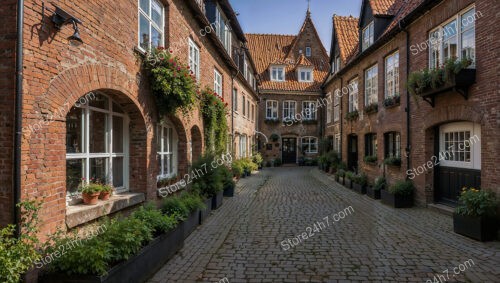 Cozy Gothic Courtyard with Flowering Facades