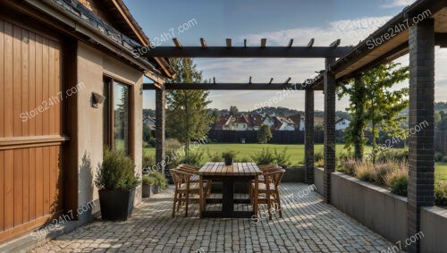 Cozy Patio with Wooden Pergola and Scenic Views