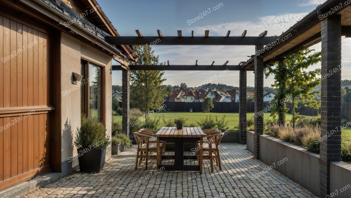 Cozy Patio with Wooden Pergola and Scenic Views