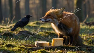 Cunning Fox and Clever Crow's Cheese Duel in Forest