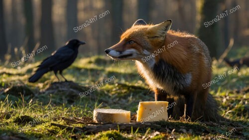 Cunning Fox and Clever Crow's Cheese Duel in Forest