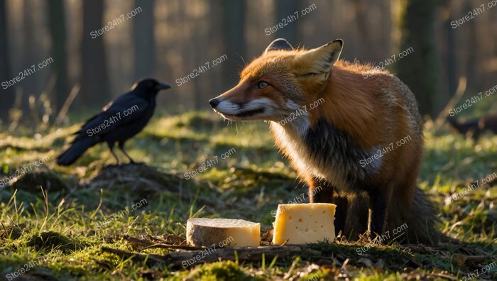 Cunning Fox and Clever Crow's Cheese Duel in Forest