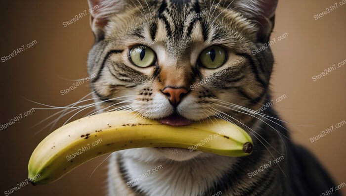 Curious Cat Delights in a Sweet and Ripe Banana