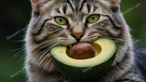 Curious Cat Relishes a Fresh and Creamy Avocado Half