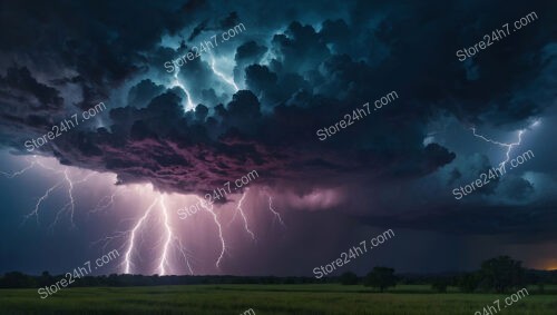 Dark Clouds and Brilliant Lightning in a Stormy Sky