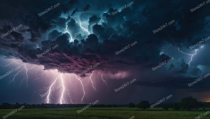 Dark Clouds and Brilliant Lightning in a Stormy Sky