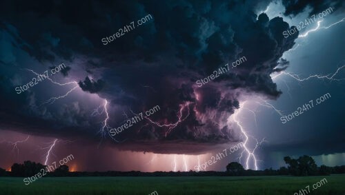 Dark Thunderstorm Clouds and Lightning Illuminate Nighttime Sky