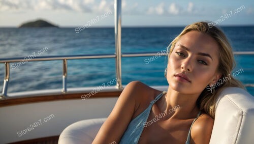 Dreamy Escape: Young Woman Relaxing on Yacht in Paradise