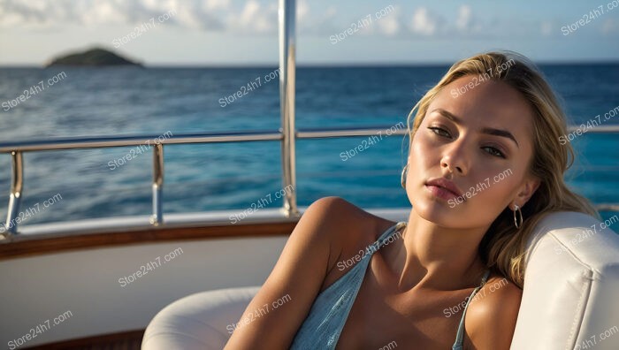 Dreamy Escape: Young Woman Relaxing on Yacht in Paradise