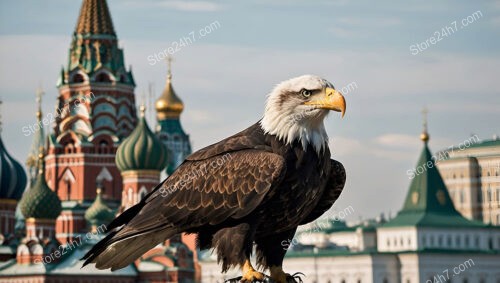 Eagle perched proudly above Moscow's iconic Kremlin domes