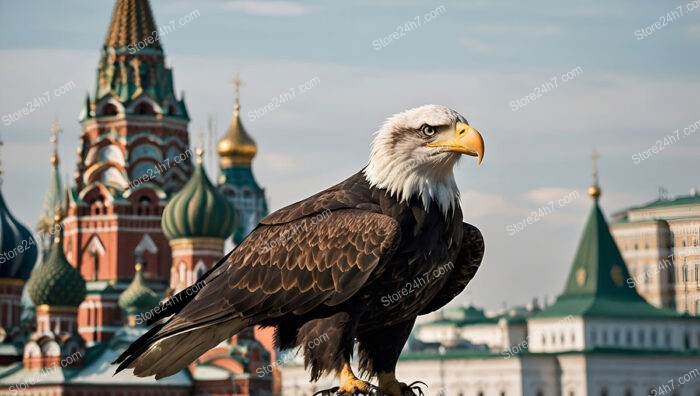 Eagle perched proudly above Moscow's iconic Kremlin domes