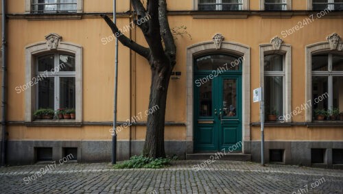 Eastern German Street with a Tree and Yellow Facades