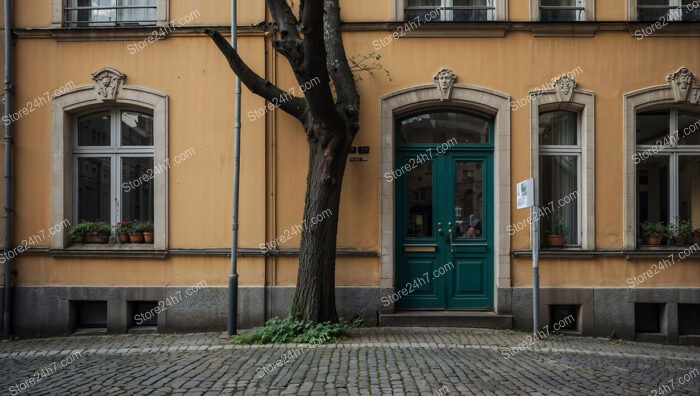 Eastern German Street with a Tree and Yellow Facades