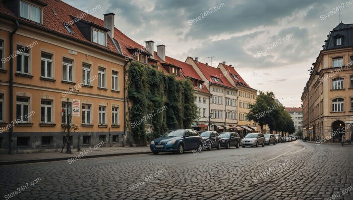 Eastern German Street with Classic Architecture and Red Roofs