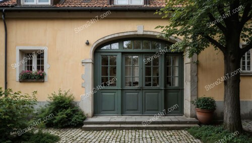 Elegant Bavarian House with Arched Doorway and Greenery