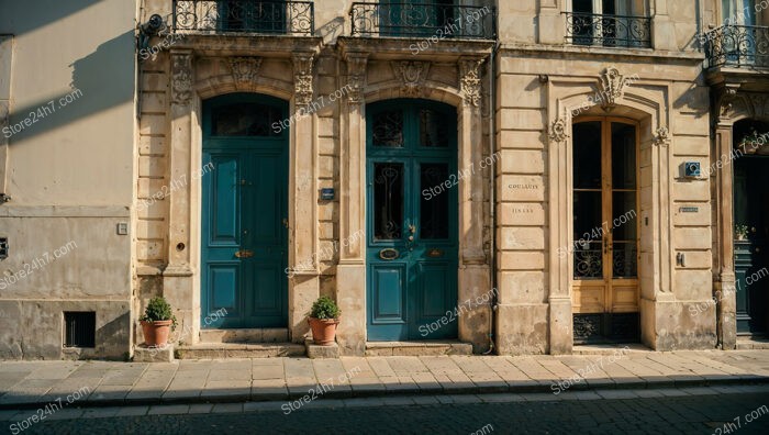 Elegant Blue Doors in Historic Center of French City