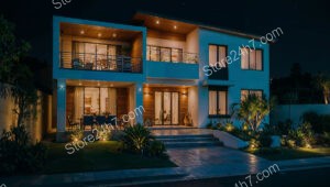 Elegant Coastal Villa Illuminated Against the Night Sky