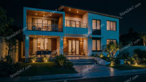 Elegant Coastal Villa Illuminated Against the Night Sky