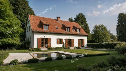 Elegant Countryside Home with Red Roof and Garden