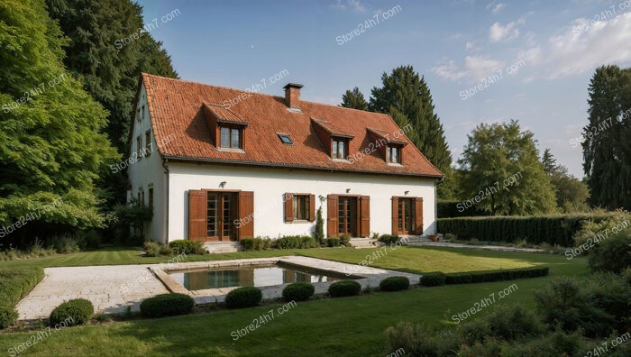 Elegant Countryside Home with Red Roof and Garden