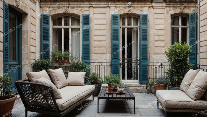 Elegant French City Apartment Terrace with Cozy Outdoor Seating