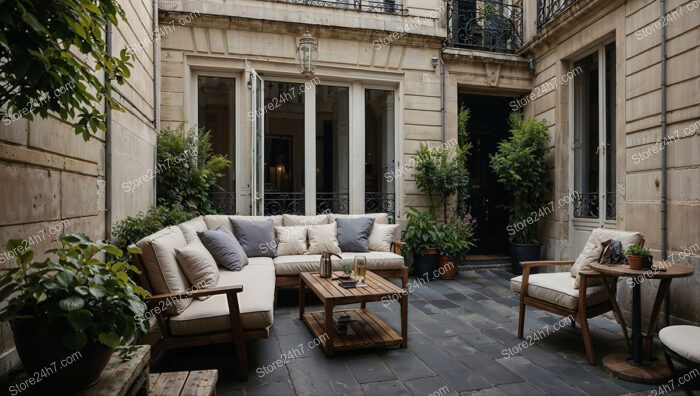 Elegant French City Terrace with Cozy Candlelit Atmosphere