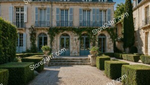 Elegant French Country Mansion with Manicured Gardens and Stone Facade