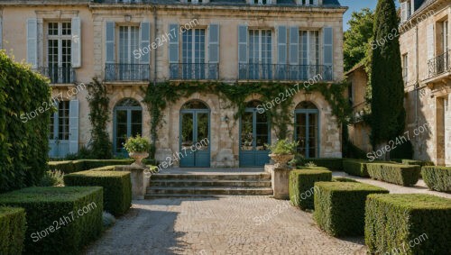 Elegant French Country Mansion with Manicured Gardens and Stone Facade