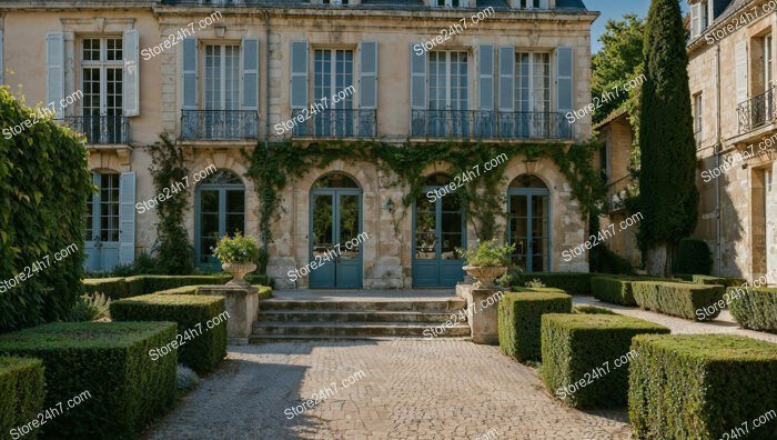 Elegant French Country Mansion with Manicured Gardens and Stone Facade