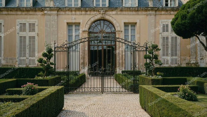 Elegant French Manor with Grand Entrance and Lush Gardens